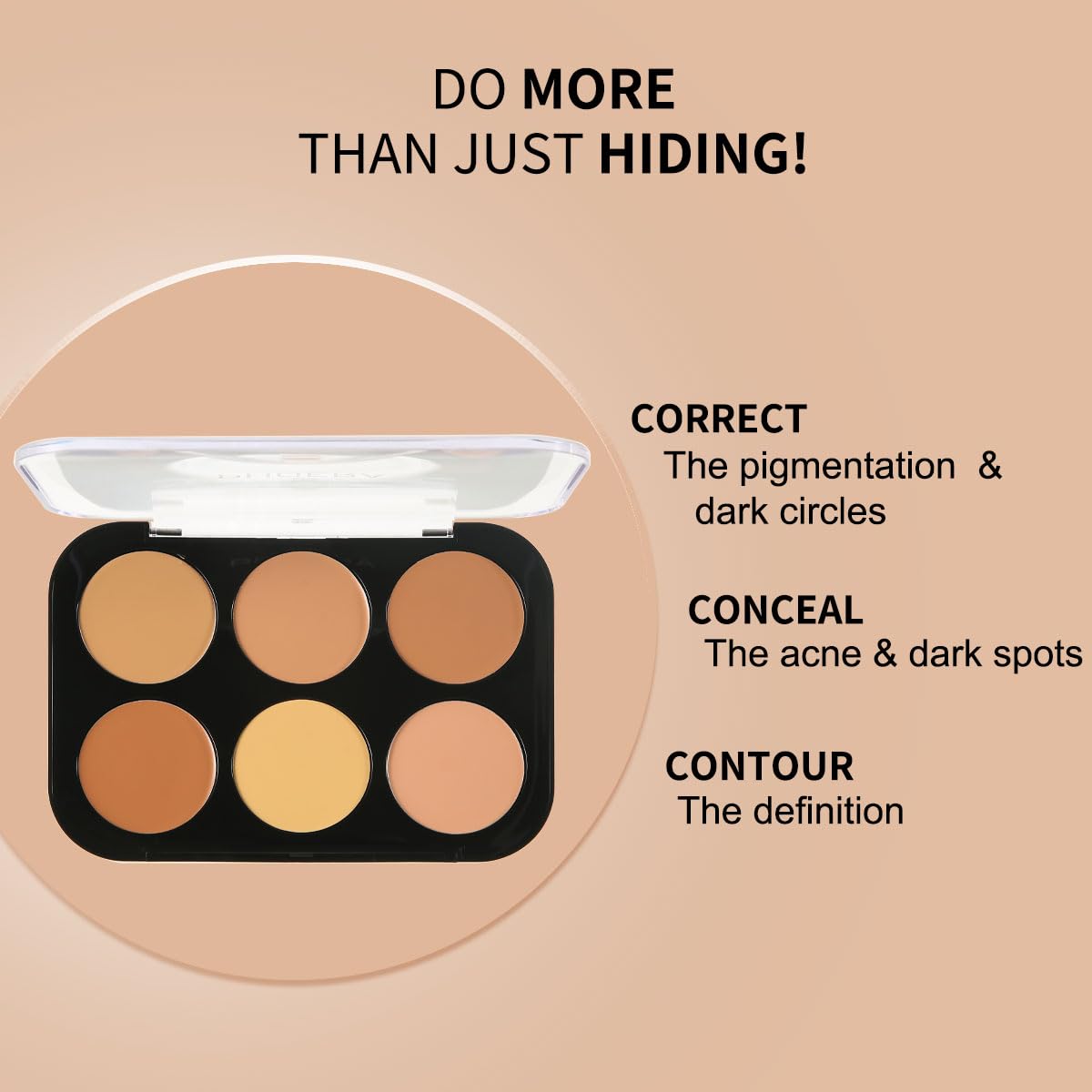 Corlo Cream Contour Palette, 6 Colors Concealer Correct Full Coverage Foundation Palette for Dark Circles Makeup (Light)