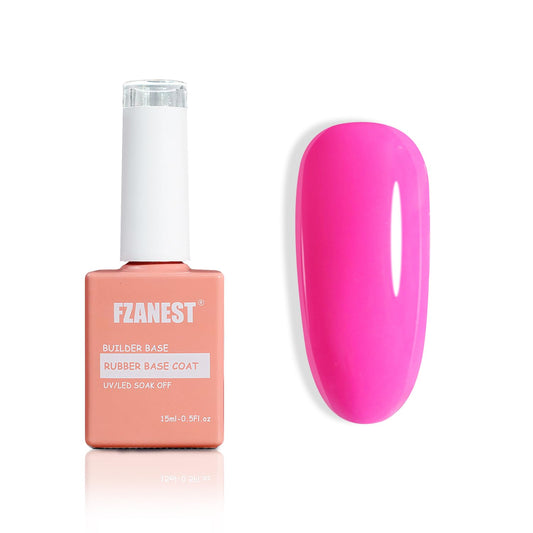FZANEST Hot Pink Builder Rubber Base Gel, 5 in 1 Builder Gel For Nails Enhance Extension Repair Self-leveling in a Bottle Elastic Rubber Base Coat
