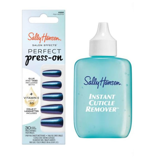 Sally Hansen Instant Cuticle Remover and Salon Effects HYP-Nautical Press On Nails Kit, Nail Treatment and Manicure Set