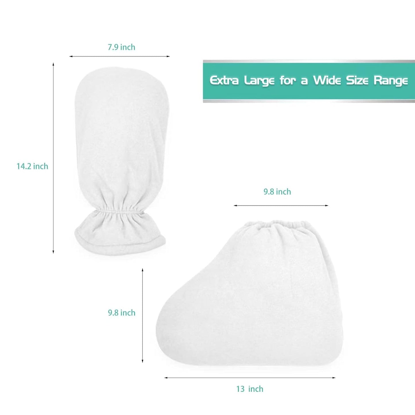 Paraffin Wax Bath Terry Cloth Gloves & Foot Liners, Paraffin Wax Machine Heated SPA Mittens Foot Liners, Thick Heat Hand Feet Treatment Insulated Mitt Spa Feet Cover Great for Men Women (White)