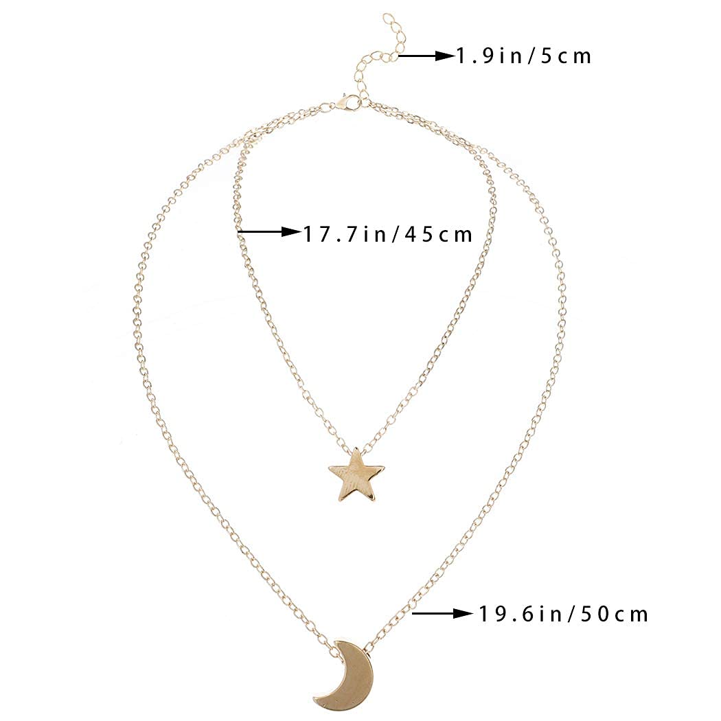 Bohemian Layered Necklace Moon Star Necklace Chain Long Pendant Necklaces Jewelry for Women and Girls (Gold)