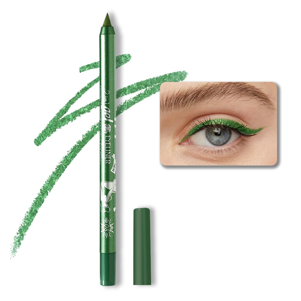 evpct 1Pcs Green Color Gel Glitter Eyeliner Pencils Set for Women Waterline Waterproof Smudge Proof lapiz de ojos delineador de ojos contra el agua Eye Liner Makeup,08# Green