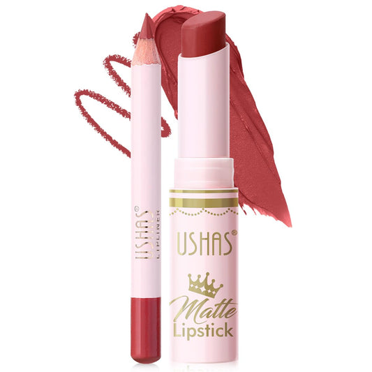 USHAS Lipstick and Lip Liner Combo Set 2 in 1 Waterproof Matte Lipstick pen for Women Lip liner Set Long Lasting with Makeup Set (Y14, Pack of 1)