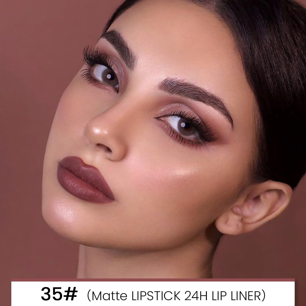 evpct 1Pcs Chocolate Matte Lip Liner and Lipstick for Women, Rose Magic Lipstick Lip Stain 24 Hours Original Lip Liner Makeup Stain Long Lasting Waterproof Smudge Proof labial Lip Pencil 35#