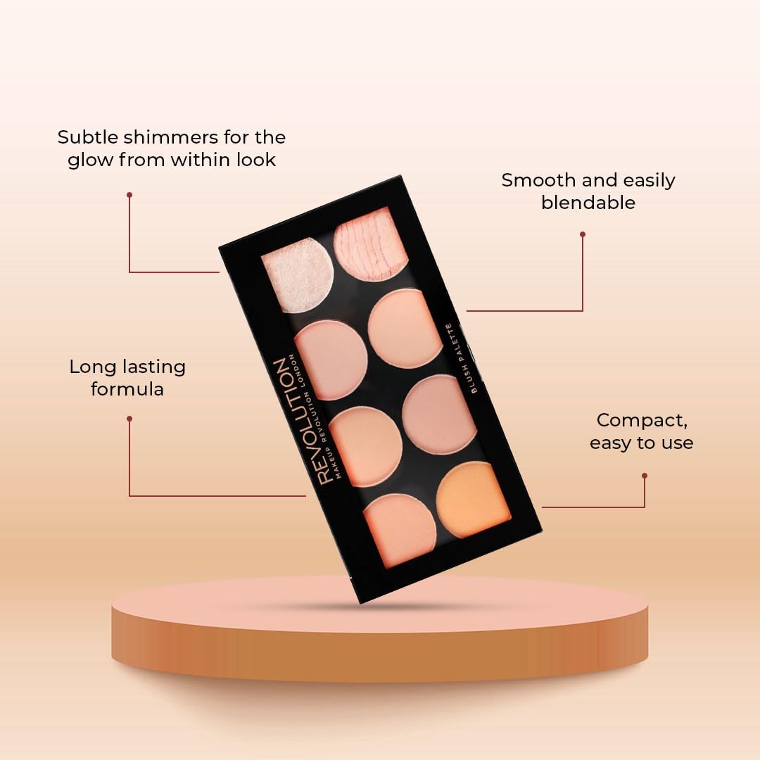 Makeup Revolution Ultra Blush Makeup Palette, Bronzer & Highlighter Makeup, Includes 8 Shades, Gluten free, Vegan & Cruelty Free, Hot Spice, 13g