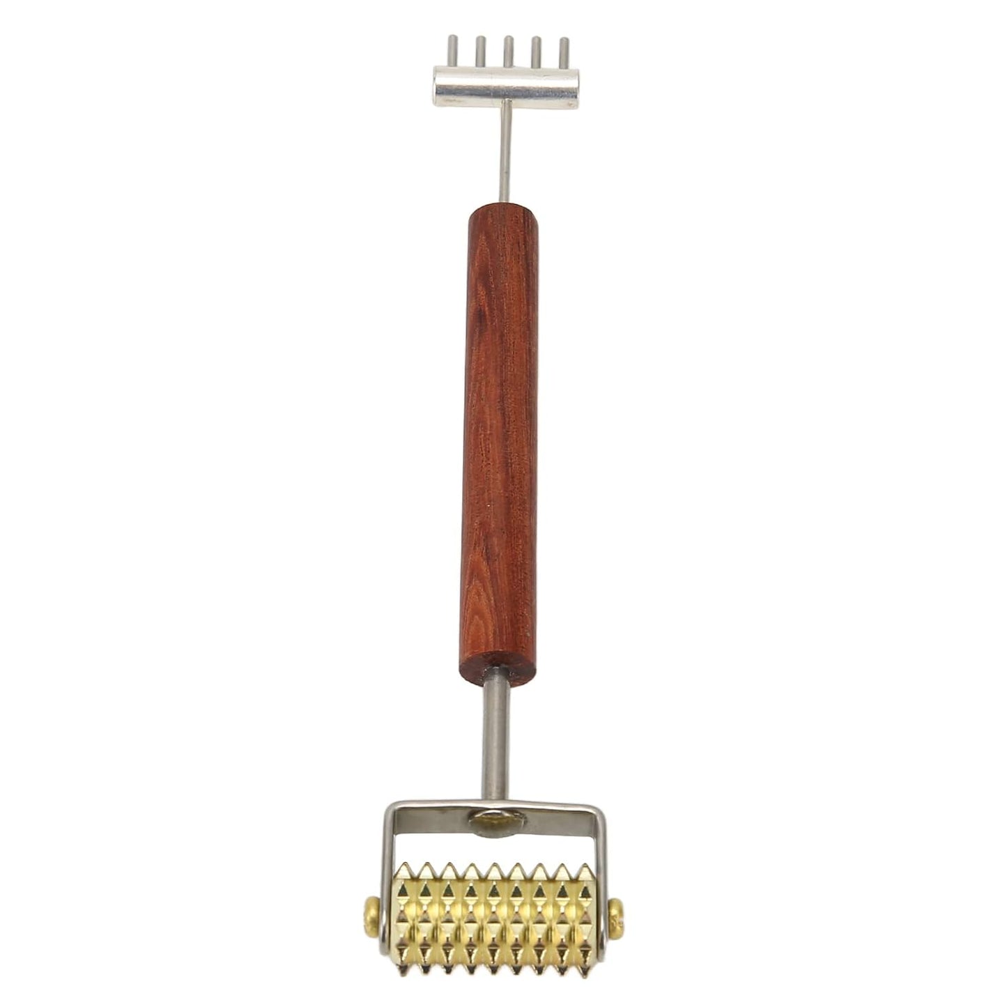 Double Head Design Face Massage Roller, Copper Wooden Handle Promote Circulation Double Head Skin Roller Massage Stick Copper Acupoint Pressing Tool