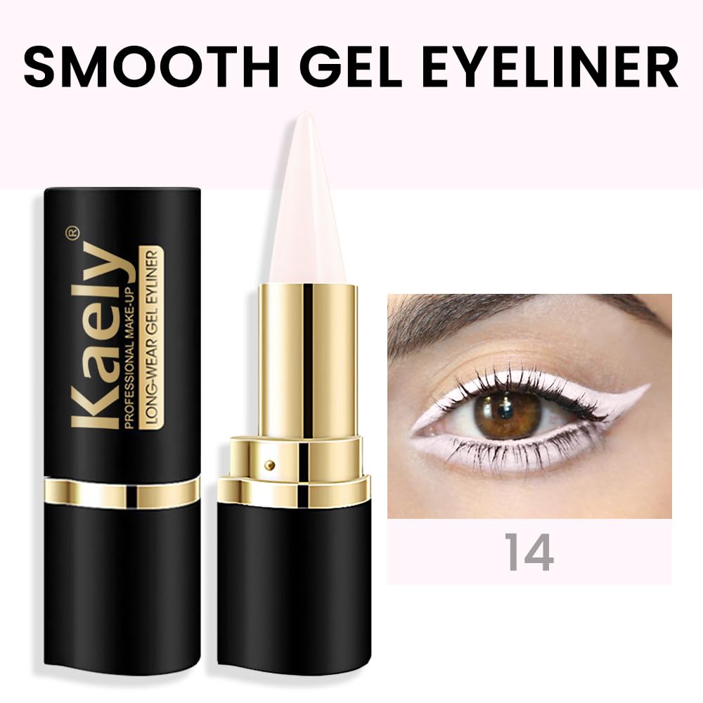 Kaely Quartz Queen White Gel Eyeliner Pencil, Natural Cream Eye Liner Waterproof Smudge Proof, Matte Waterline Eyeliner Eyeshadow Stick, Brighten Eye Makeup, Vegan & Cruelty-Free, 14