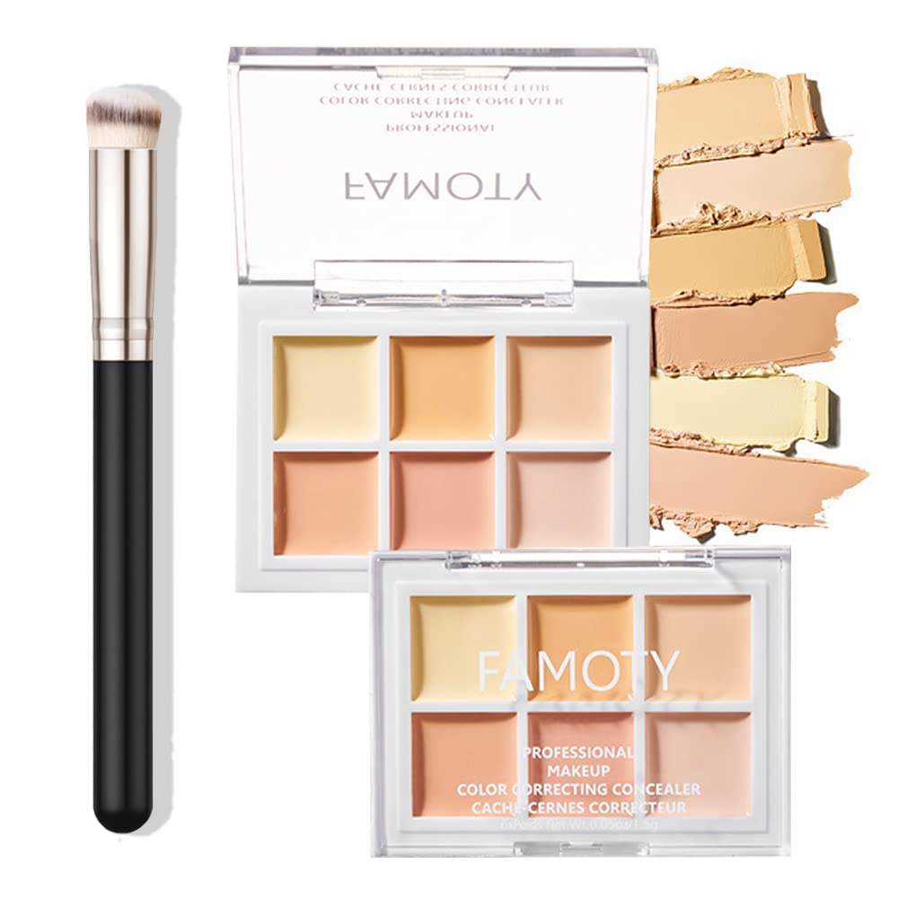 6 Color Correcting Concealer Palette With Concealer Brush, Tattoo Concealer, Cream Contouring Makeup Kit, Corrects Dark Circles Red Marks Scars Light Mediumor creamy concealer A2