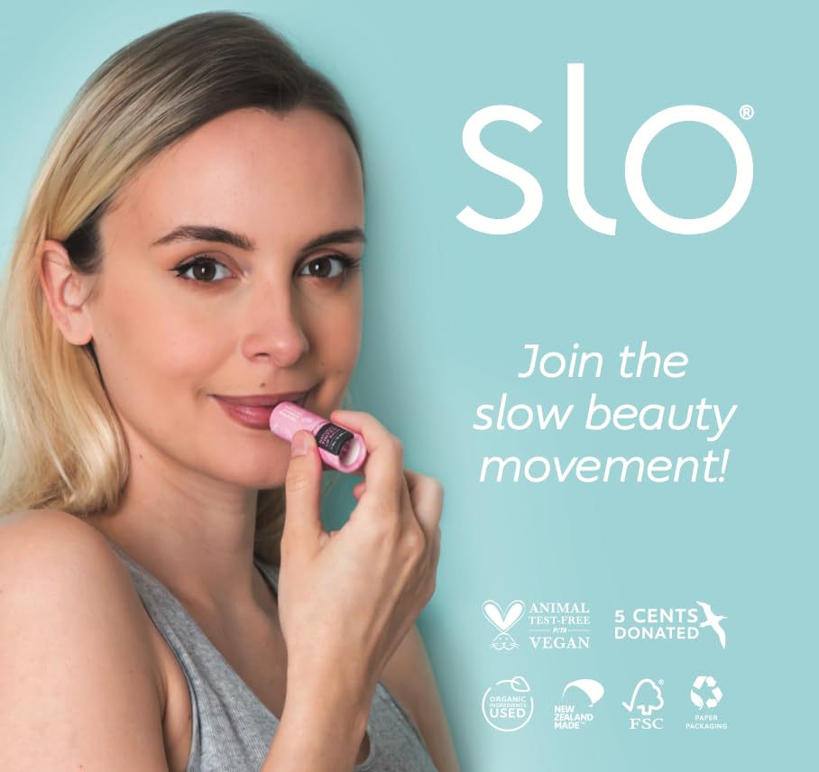 Slo | Natural Lip Balm - All Natural Ingredients, Vegan & Cruelty Free, Hydrating & Soothing, Plastic Free, Paper Packaging | Raspberry + Rosehip, 0.28oz