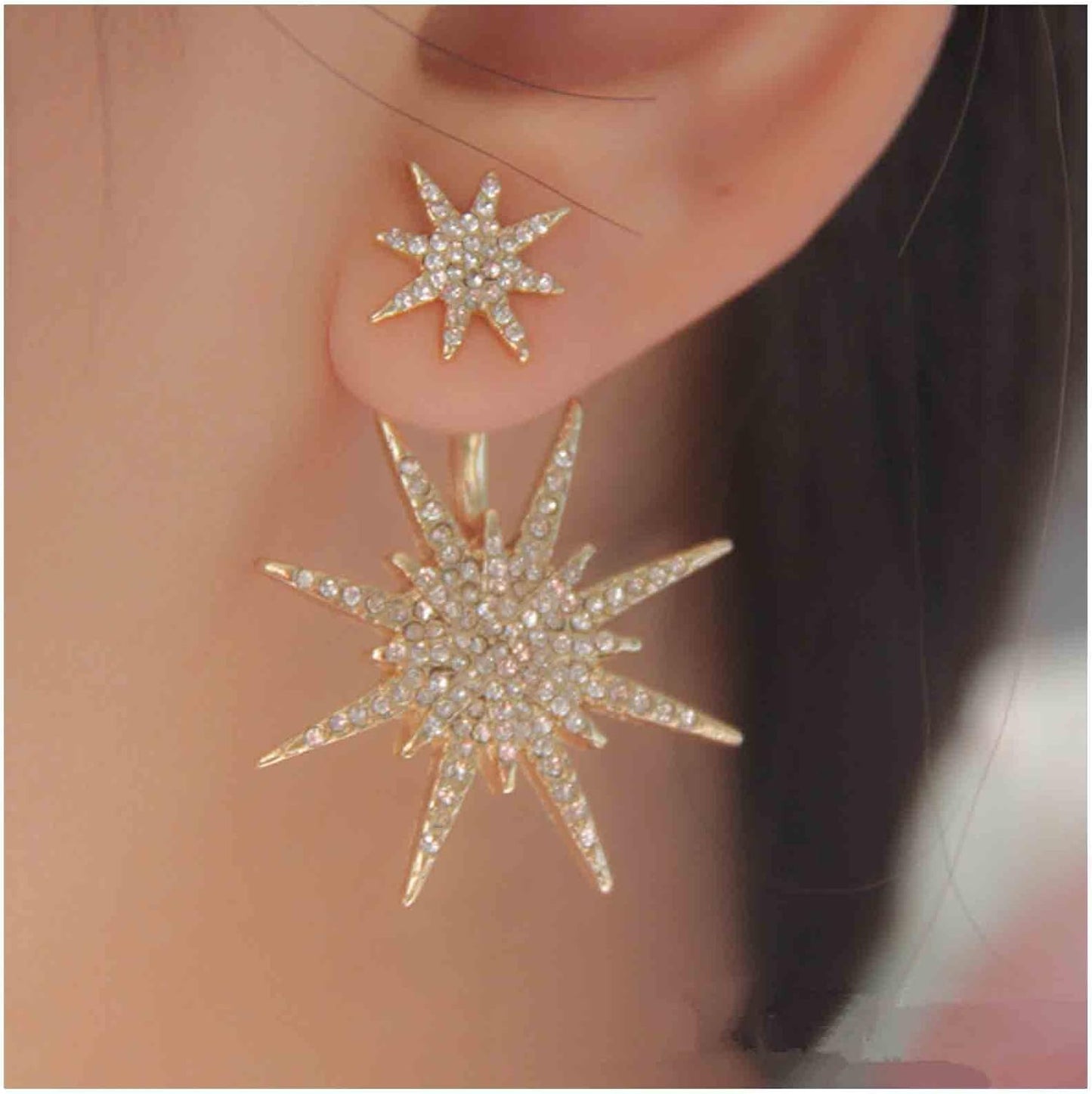 Starburst Jacket Earrings Gold Rhinestone Sun Earrings Front Back Studs Earrings Boho Celestial Earrings Jewelry for Women and Girls Gifts