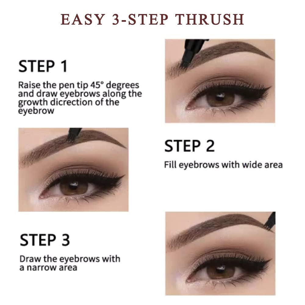 Waterproof Eyebrow Pen - Microblading Tattoo Brow Pencil, 24 Hours Long Lasting, Creates Natural Looking (Black Brown - 2 PCS)