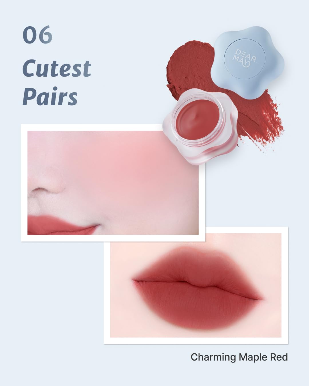 DEARMAY Pure Falling Mood Lip Pot No. 06 Cutest Pairs 0.23 Oz. Vegan Lip Stain Lip & Cheek Multi-Use Tint With Hydrating Formula for Smooth Soft Blend Without Dryness or Fine Lines, Korean Makeup