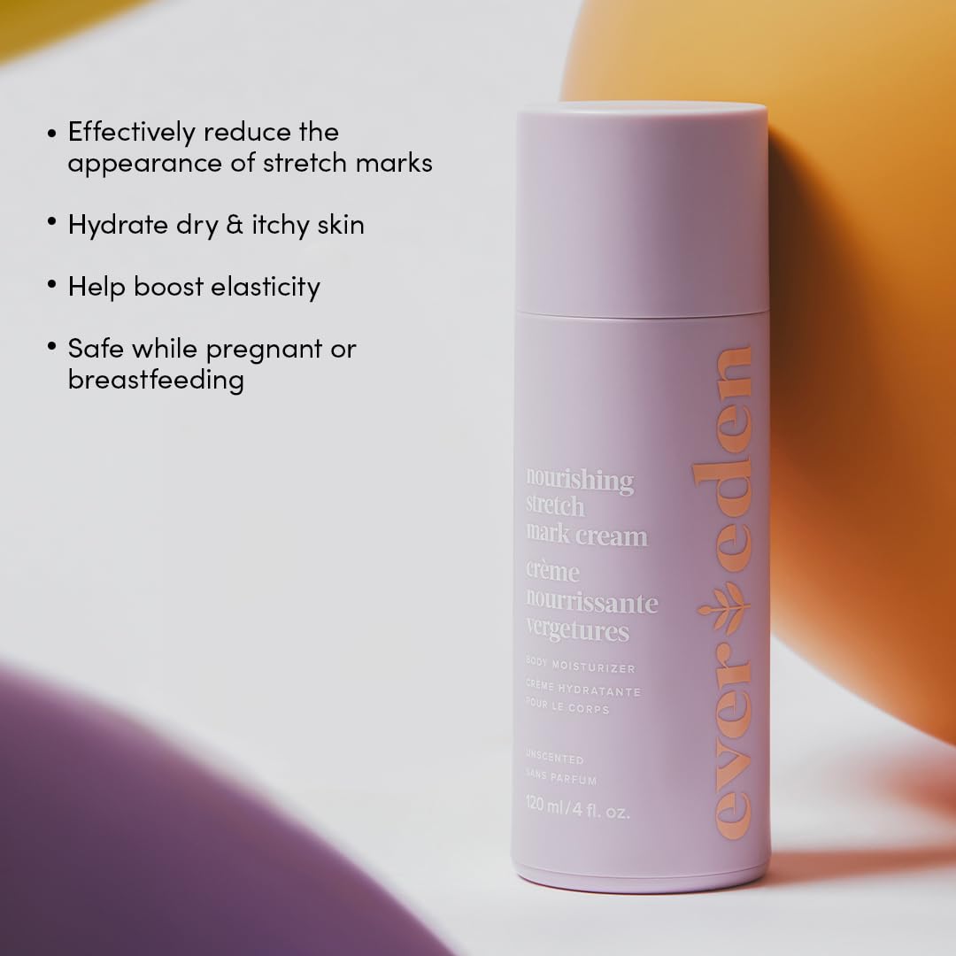 Evereden Nourishing Stretch Mark Cream (4 fl.oz): Clean & Vegan Stretch Mark Cream for Pregnancy and Postpartum | Pregnancy Stretch Mark Prevention | Rich in Vitamins & Minerals