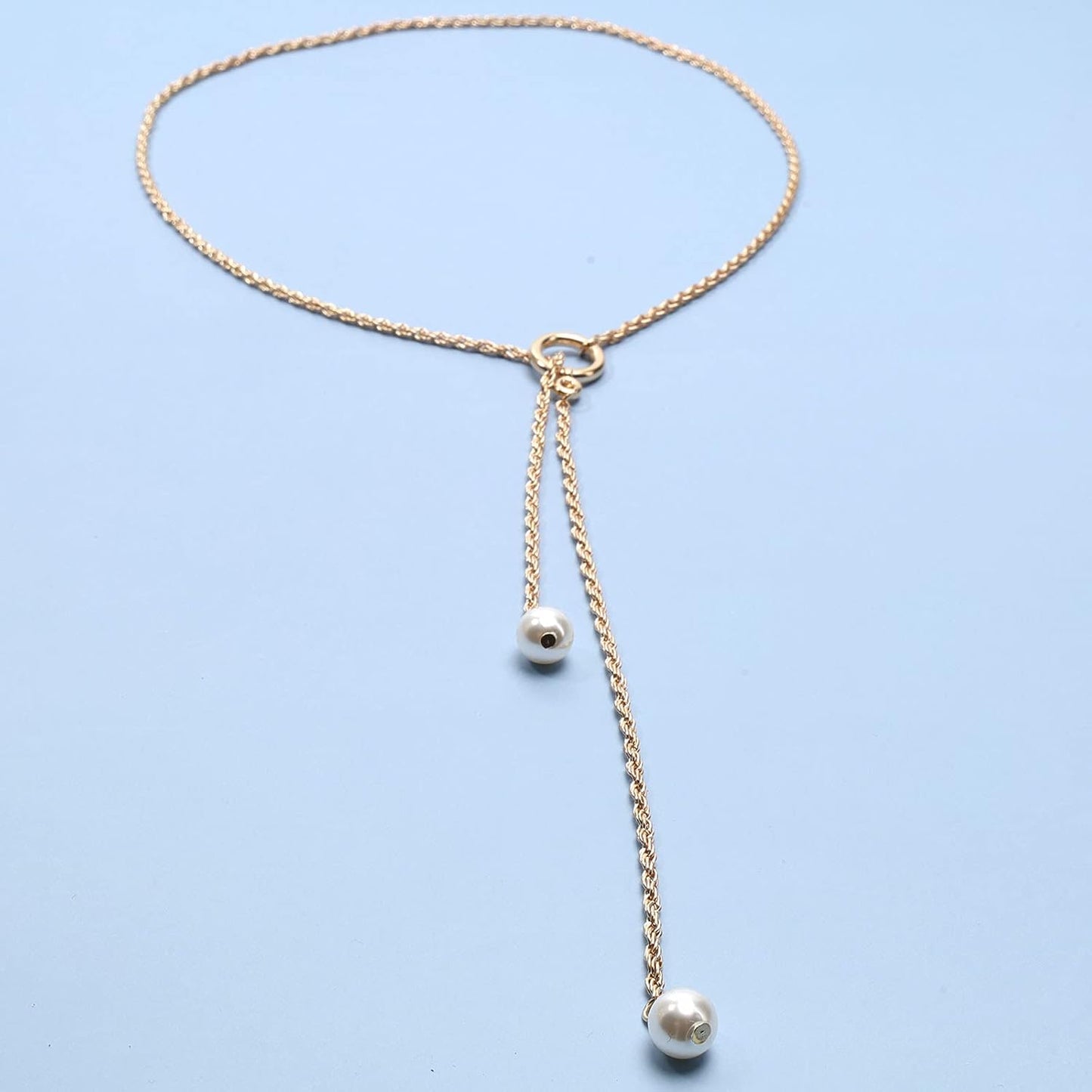 Boho Pearl Lariat Necklace Gold Chunky Chain Y Necklace Pearl Tassel Necklace Long Necklaces for Women and Girls Prom Bridal Necklace Jewelry