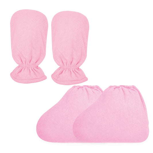 Paraffin Wax Bath Terry Cloth Gloves & Foot Liners, Paraffin Wax Machine Heated SPA Mittens Foot Liners, Thick Heat Hand Feet Treatment Insulated Mitt Spa Feet Cover Great for Men Women (Pink)