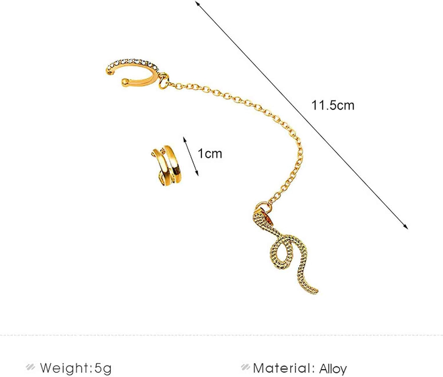 Punk Snake Cuff Chain Earrings Gold Serpent Cartilage Earrings Snake Ear Wrap Earrings Gothic Snake Helix Chain Earrings Gold Long Chain Earrings Jewelry for Women and Girls