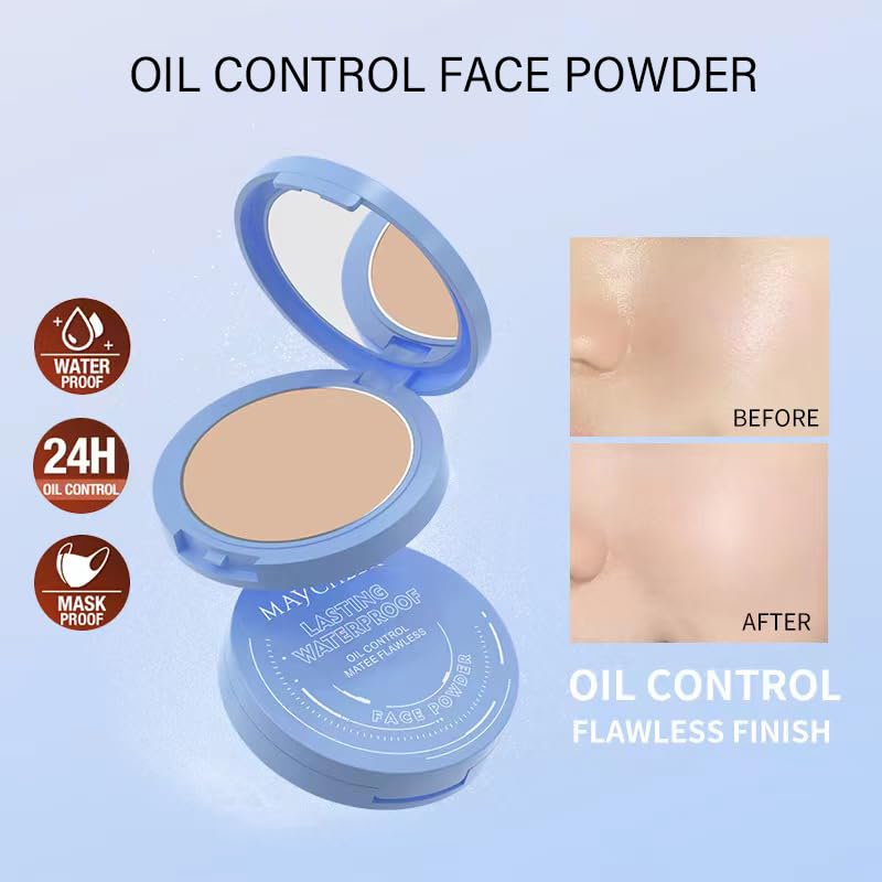 Oil Control Face Pressed Powder, Matte and Smooth Translucent Powder Setting Powder Makeup, Waterproof Long Lasting Finishing Face Powder, Cruelty-free, 0.35Oz (03 Dark)