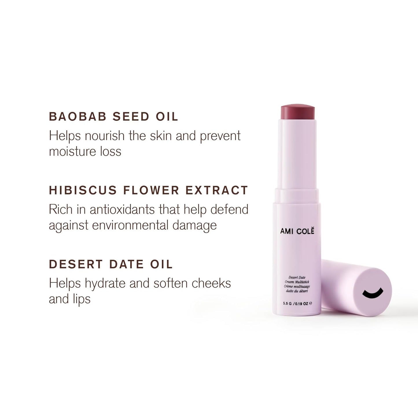 AMI COLÉ Desert Date Cream Multistick Lip and Cheek Tint (Hibiscus), moisturizing lip tint, lip and cheek stain, natural lip color