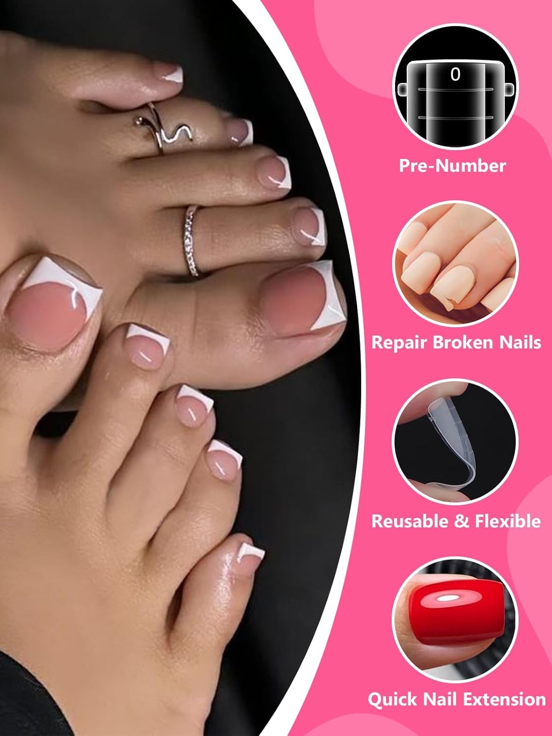 EBANKU Poly Gel Toenail Kit, Toe Dual Nail Forms Reusable Poly Gel Nail Kit for Toe Nail Extension Gel Press on Toe Nail Tips Poly Gel Toenail Forms for Women Pedicure Tools, 120PCS, 120 Sizes