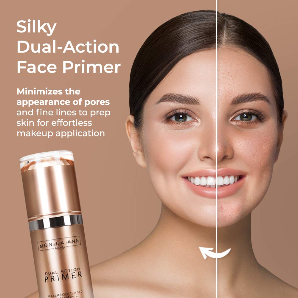 Dual-Action Face Primer - 30 mL | Hydrating Makeup Primer With Vitamin C & Hyaluronic Acid | Smoothing Translucent Matte Pore Minimizer | Foundation Primer For Any Skin Tone