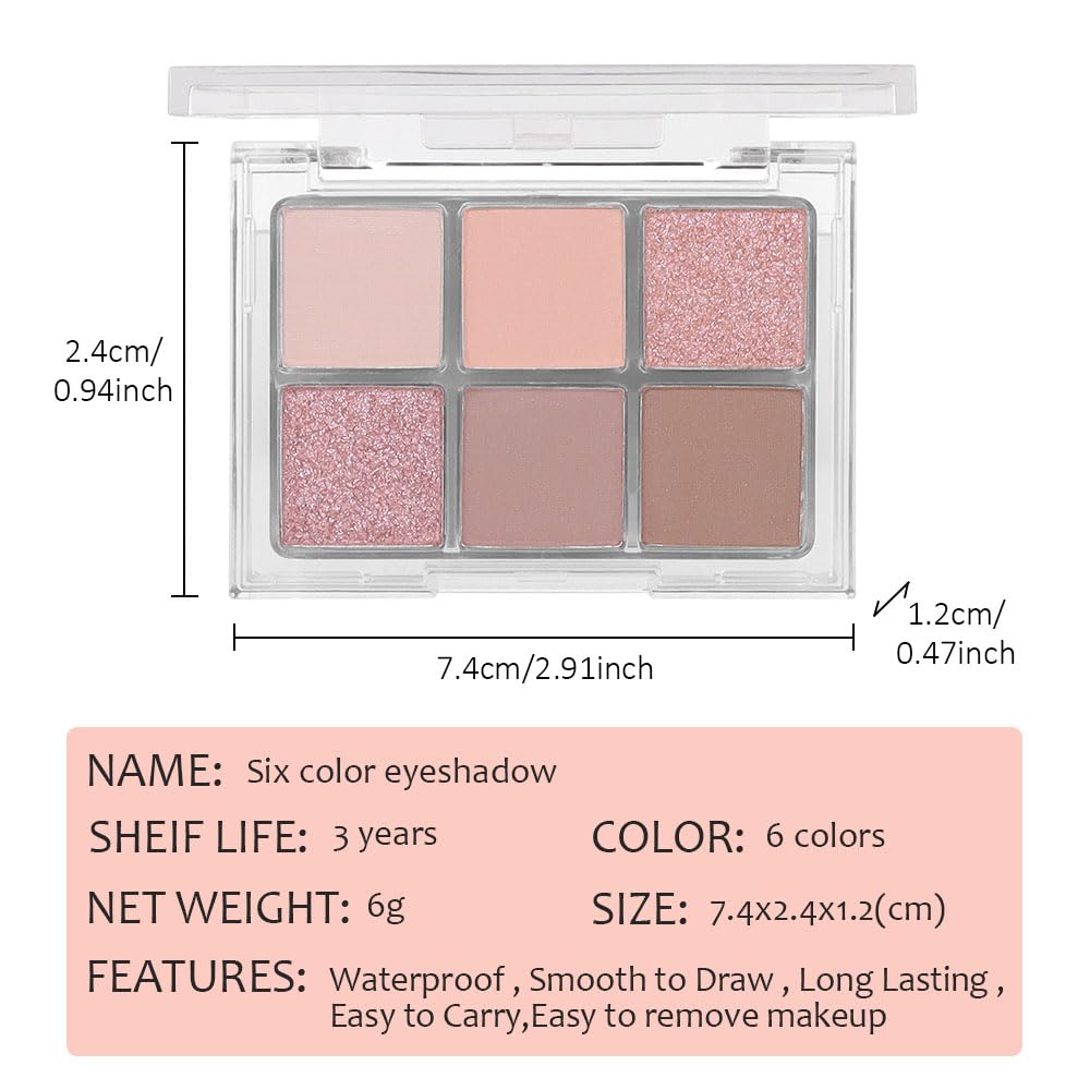 6 Colors Nude Champagne Gold Matte Shimmer Eyeshadow Palette for Eye Makeup,High Pigmented Brown Eye Shadow Primers Powder Palet de sombras de ojos