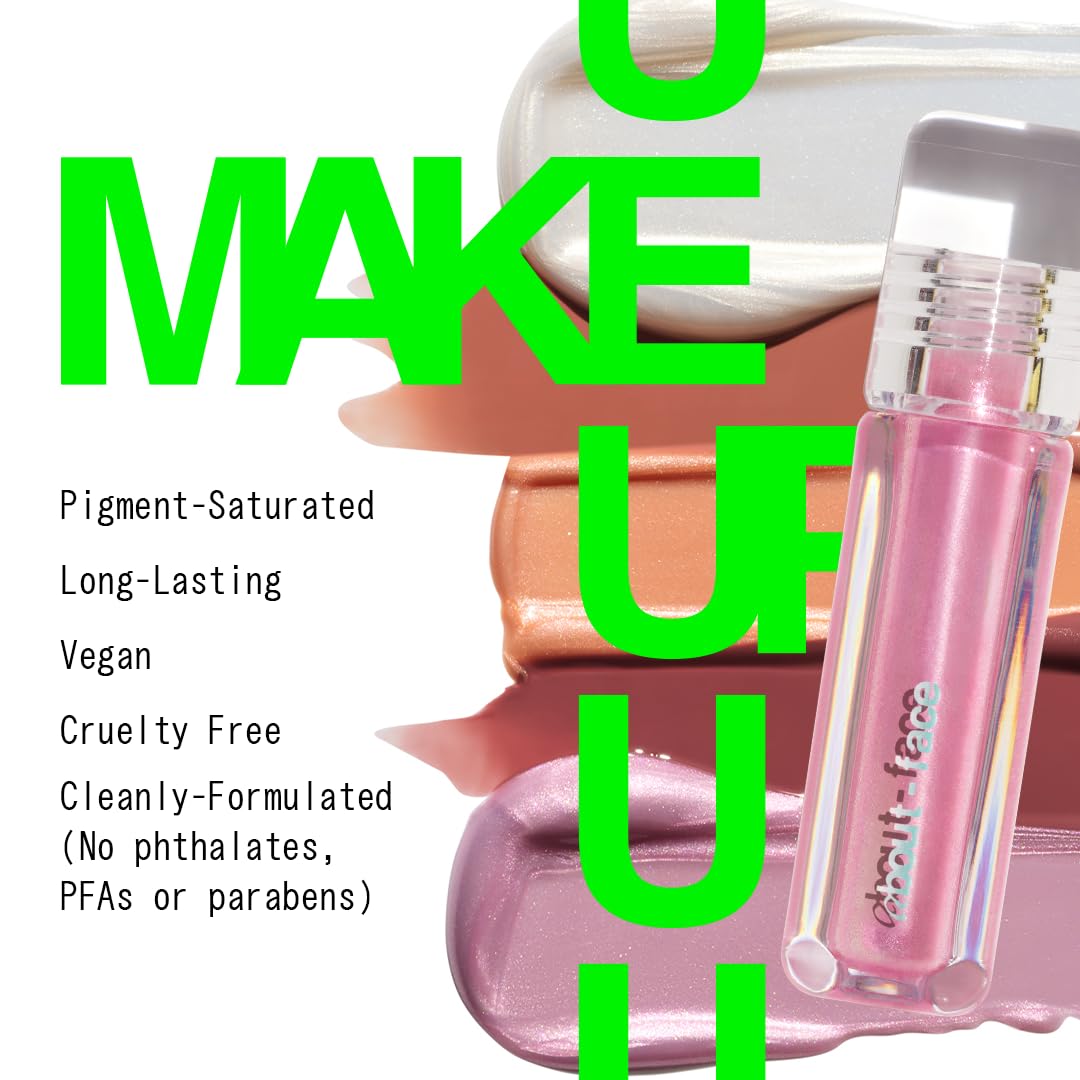 about-face Light Lock Lip Gloss it's Not You, It's Me – Non-Sticky, High-Shine Lip Oil Gloss with Coconut Oil, Peppermint & Lavender – Vegan, Cruelty-Free, Clean Beauty – 0.21 oz (Pink Sparkle)