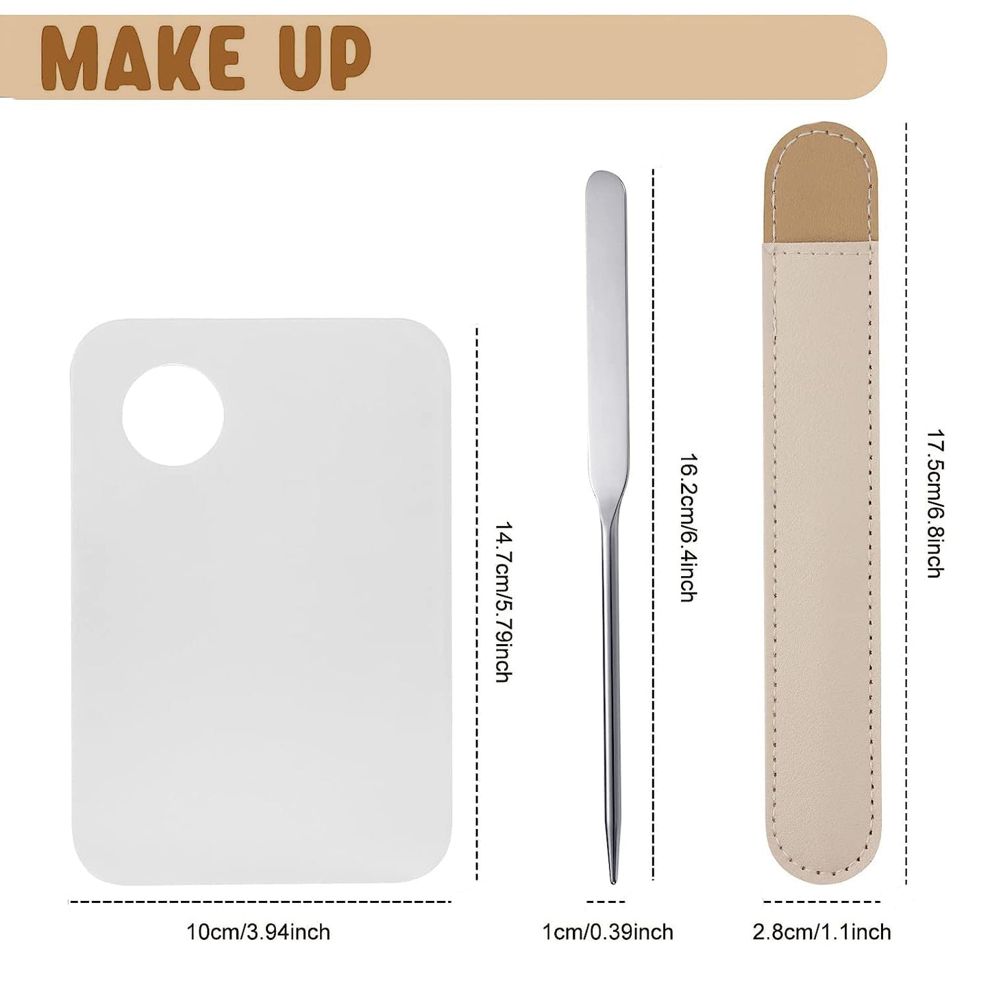 Makeup Spatula and Makeup Palette, Stainless Steel Foundation Palette & Tiny Spatula Tool for Nail, Art, Eye Shadow, Eyelash, Face Makeup (Acrylic Palette)
