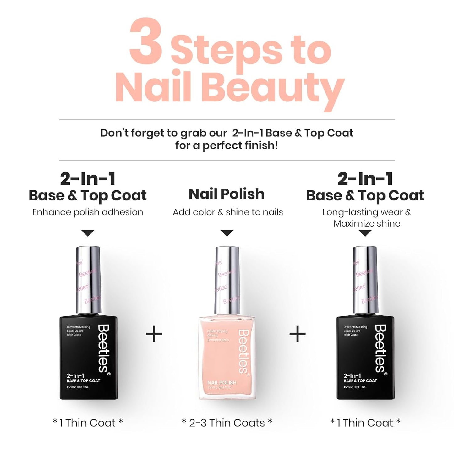 Beetles Nail Polish - Nude Nail Polish Pink Jelly Nail Concealer Fast Dry Quick Natural Nail Strengthener and Growth Treatment for Thin and Damaged Nails,0.51 FL OZ