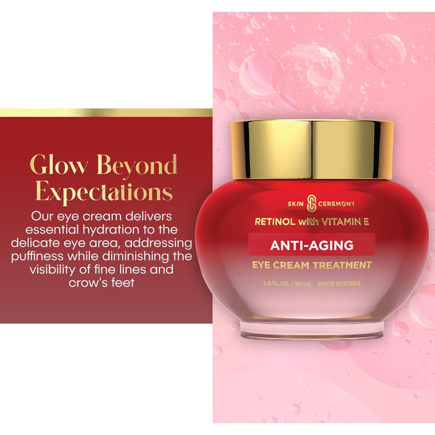 Retinol and Vitamin E Anti Aging Eye Cream - Provides Vital moisture to Eye Area - Helps reduce Puffines, Fine Lines & Crow's Feet - Skin Care Made in Korea - 1.0 FL.OZ.