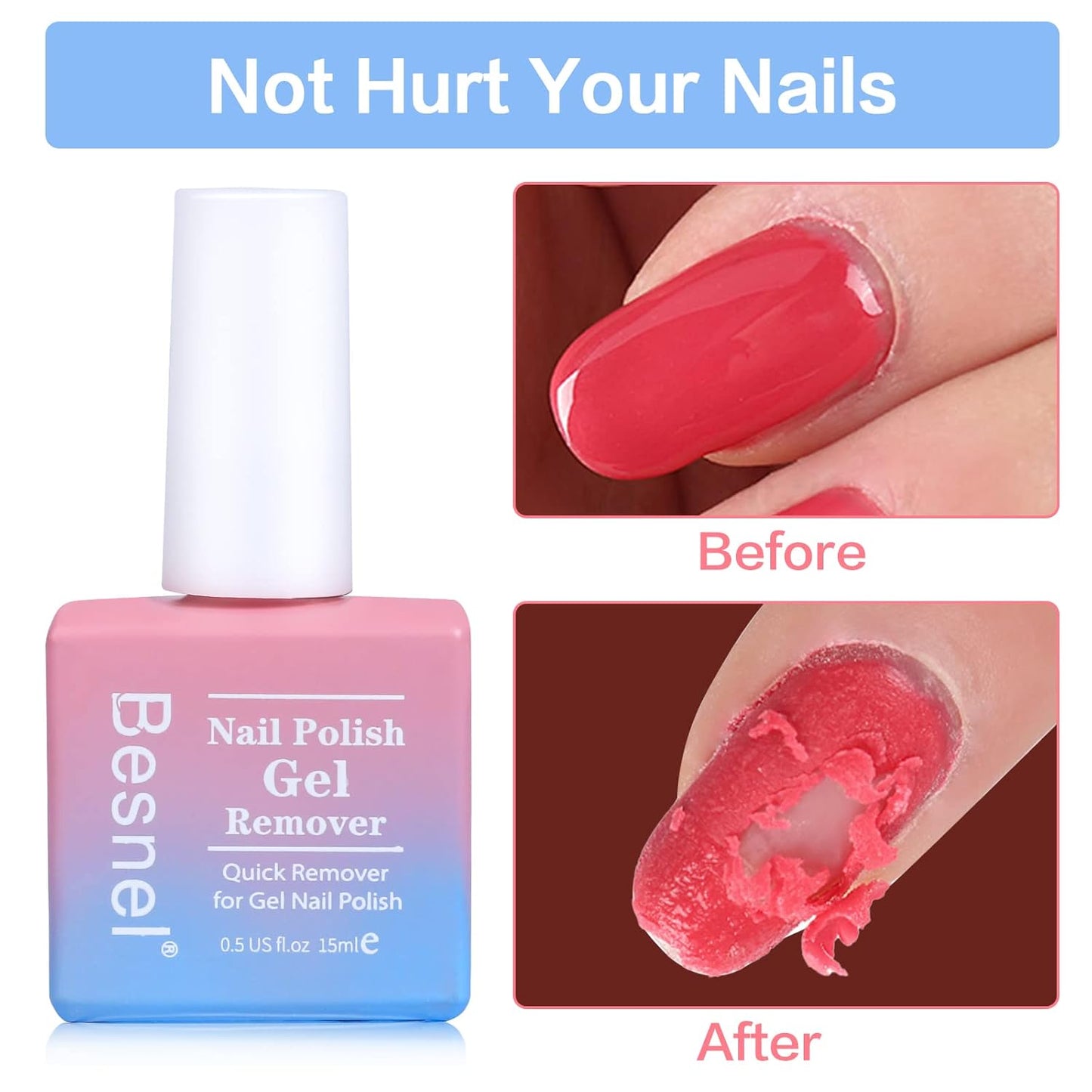 Gel Nail Polish Remover 5 Pack Professional Gel Polish Remover Non-Irritating Quick Easy,Nail Polish Gel Remover Tools Kit Nail File Cuticle Pusher Nail File Grit, No Need For Foil Soaking Or Wrapping