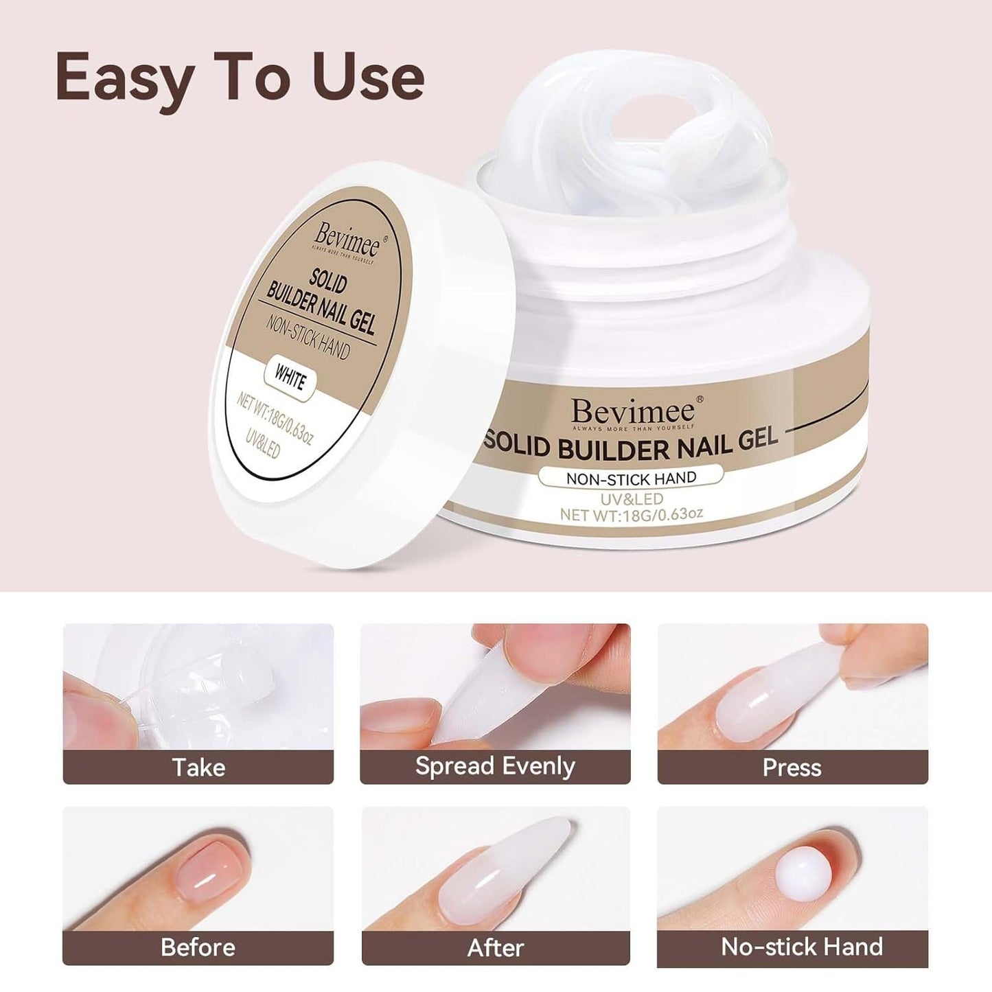 Solid Builder Gel For Nails, White 3D Nail Gel Art Hard Gel For Nails, 18g Non-Sticky Hand Molding Carving Gel For Nail Sculpting Extension Gel, Salon DIY At Home