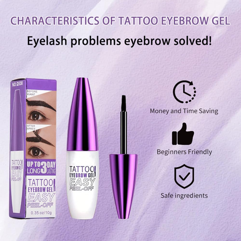 Peel Off Tattoo Brow Tint Gel - 2pcs Black Eyebrow Kit, Waterproof, Transfer-Proof & Sweatproof, Quick Peel Formula for Natural Fuller Brows, Mother’s Day Gifts for Women All Skin Types
