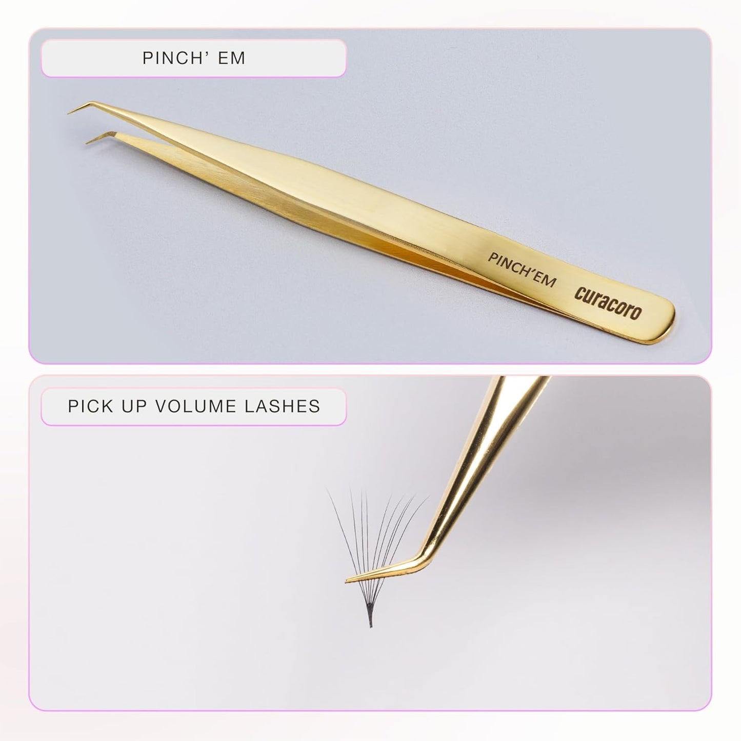 Curacoro Lash Tweezer - Professional & Precision Fiber Tip Grip Lash Tweezers for Eyelash Extensions, Multi Shapes & Purposes Tweezers for Volume, Isolation & Classic Lashes (Silver, Pinch'em)