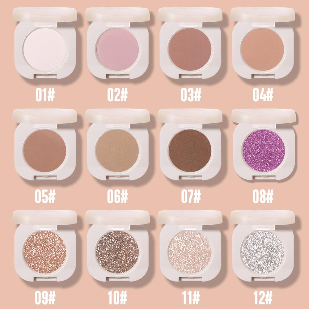 Single Purple Shimmer Sparkly Eyeshadow,Bright Intense Monochrome Eye Shadow,Apply Makeup Easily,Matte Pressed Powder Single Eyeshadow,24 Hour Eye Makeup Longwear Waterproof