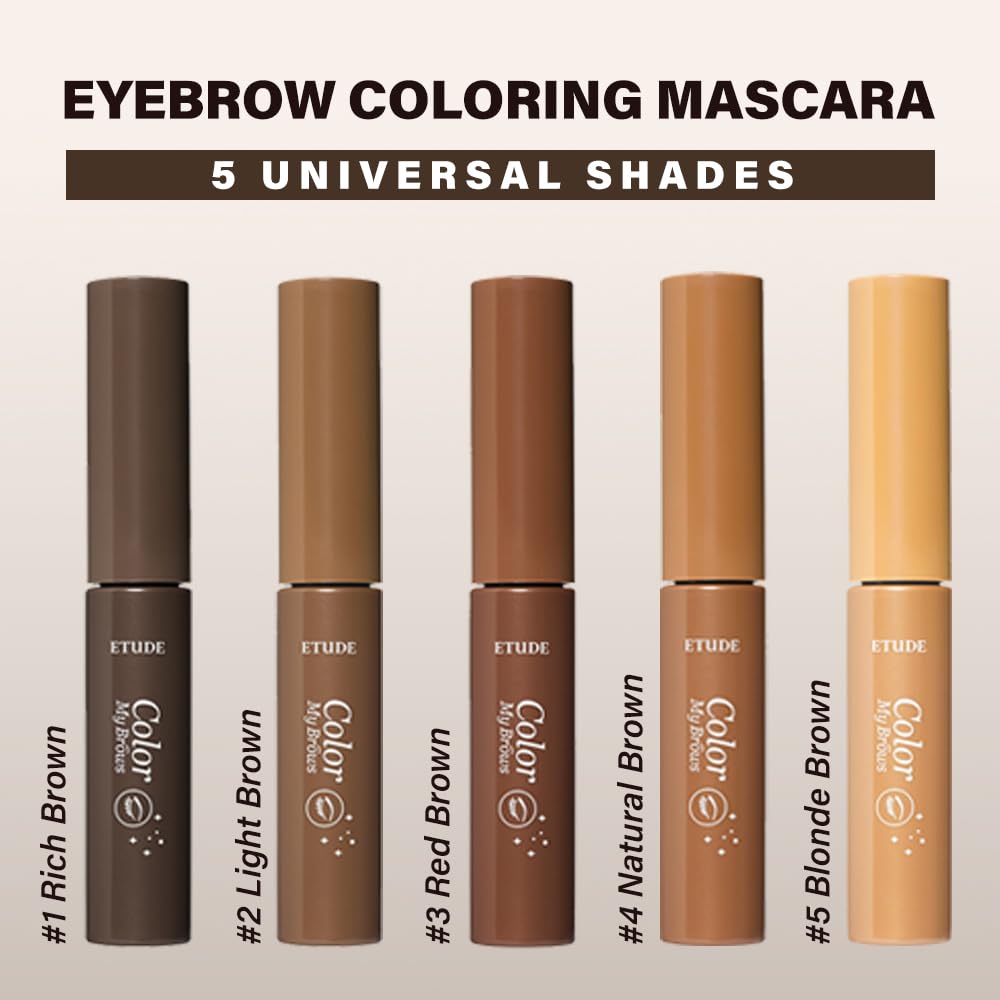 ETUDE Color My Brows Big Size, Brow Mascara, 3D Natural Coloring, Beeswax & Carnauba Wax, Moisturizing Brow Care, Eyebrow tint, Soft Gel Texture, Korean Makeup, Beauty, Rich Brown (0.304 Fl Oz)