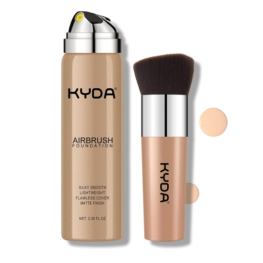 KYDA AirBrush Foundation Spray, Lasting Matte Foundation, Lightweight Cover, Smooth Blendable, Moisturizing Makeup Primer with Soft Brush Applicator-#120 Classic Ivory
