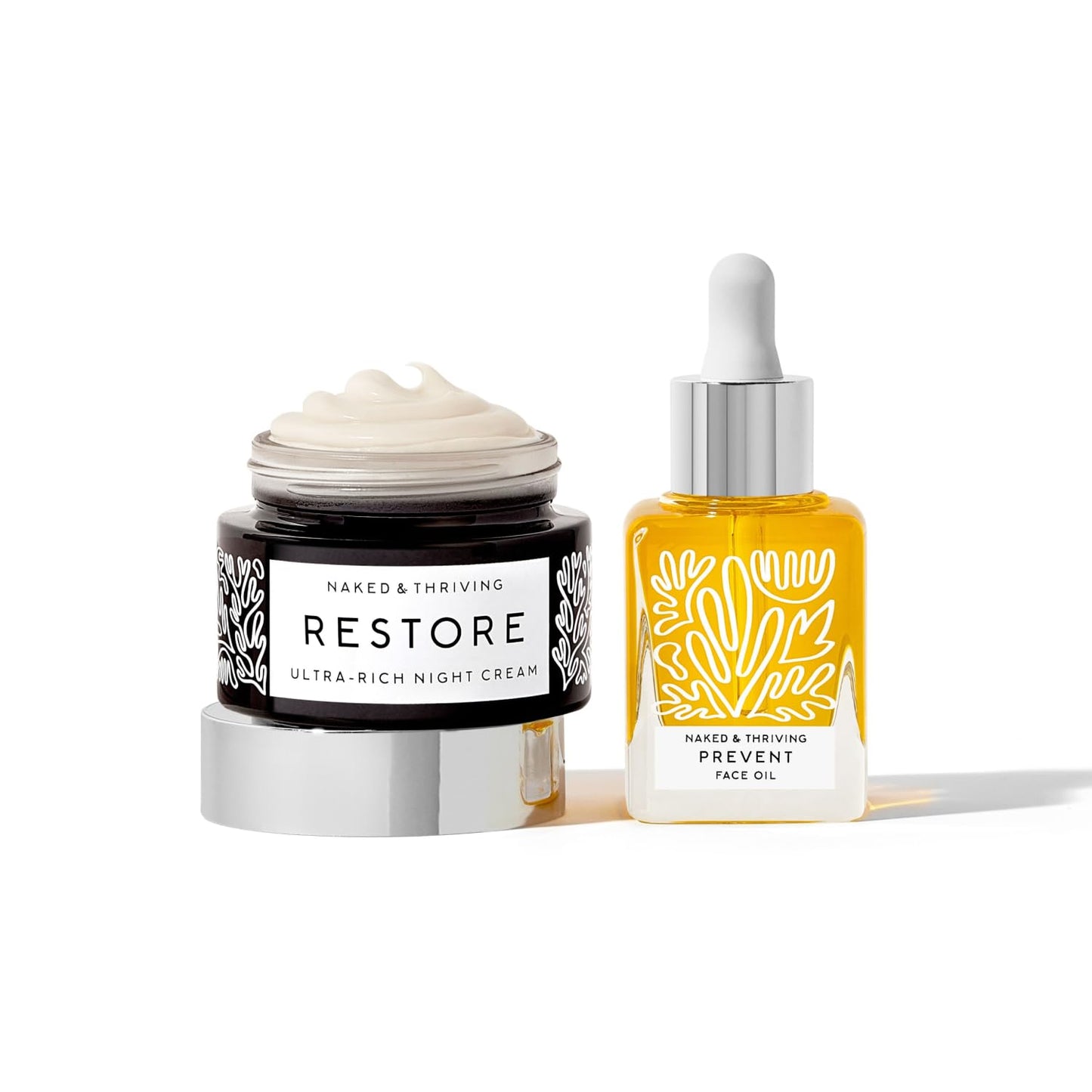 Naked & Thriving The Advanced Anti-Aging Duo: For fewer visible wrinkles | Restore Ultra-Rich Night Cream (50 mL) + Prevent Anti-Aging Face Oil (35 mL)