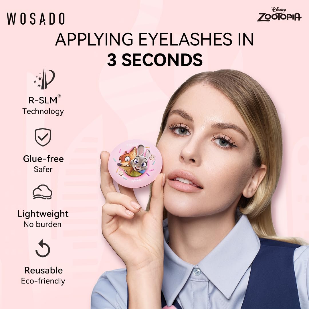 WOSADO×Disney Soft Magnetic Eyelashes Kit with Applicator, Judy Reusable Glue-free Wispy Magnetic Lashes, Cruelty-free False Lashes, Waterproof, Lightweight, Suit for Heavy Makeup