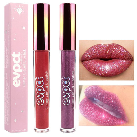 evpct 2Pcs Plum & Dark Wine Red Matte to Glitter Liquid Lipstick Long Lasting Lip Set Kit for Women Diamond Shiny Glitter Sparkly Glossy Metallic Shimmer Sparkle Waterproof Lipstick Lip Gloss 06+13