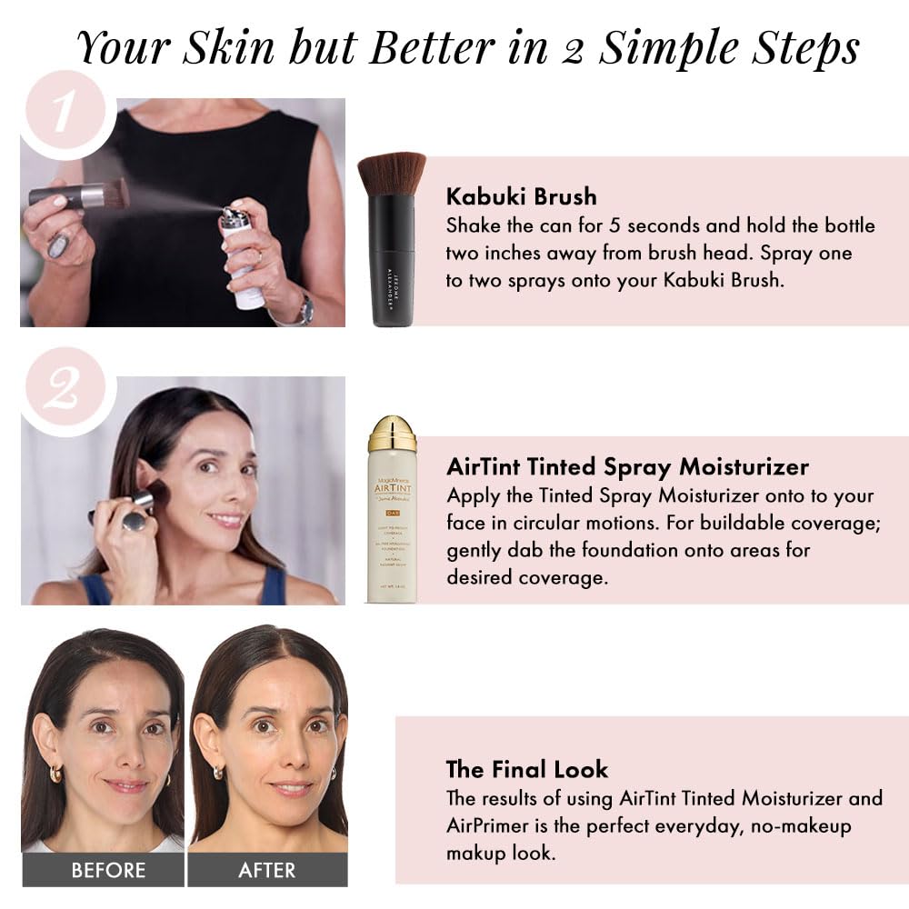 Jerome Alexander MagicMinerals AirTint Tinted Moisturizer AirBrush Spray Light | Tinted Moisturizer Spray with Anti-Aging Ingredients | Warm Bright |2PC