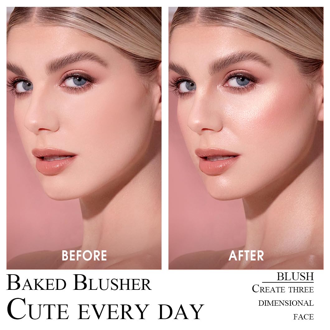 Baked Blush Powder, Natural Glow Blush Palette for Cheeks, Contour Brighten Highlight Face for a Shimmery or Matte Finish, Lightweight Blendable, Long Lasting Face Makeup #01