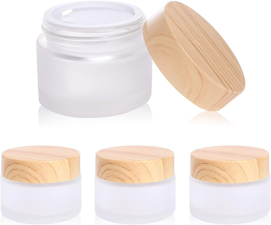 30 Gram/ml Glass Cosmetic Containers with lids，Round Frosted Glass Jars with Leakproof lids,Small Empty Glass Sample Jars for Makeup Lip Scrub Balm Lotions Sample Eye Creams DIY (4 PACK 30ML)
