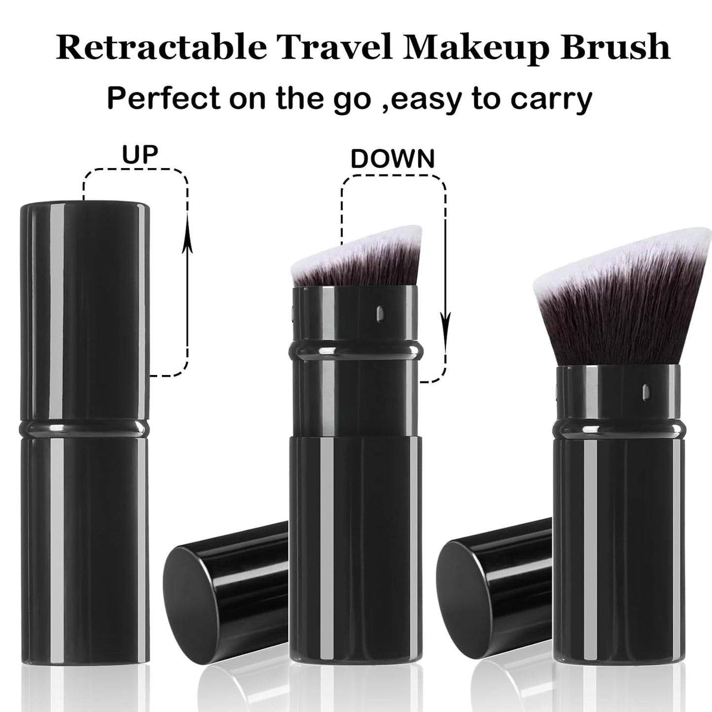 Kabuki Makeup Brush, Retractable Angle Travel Powder Foundation Makeup Brush Face Blush Brushes for Blending Liquid, Bronzer, Buffing, Sunscreen,Flawless Cosmetics