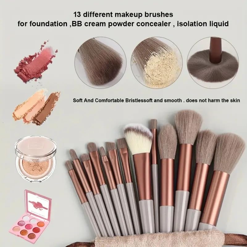 Foundation Makeup Brush Set Kit | 13 Pcs Premium Synthetic Kabuki Eye Shadows Make Up Brushes + 1 Sponge + 1 Brush Bag for Travel and Home Use (PINK)