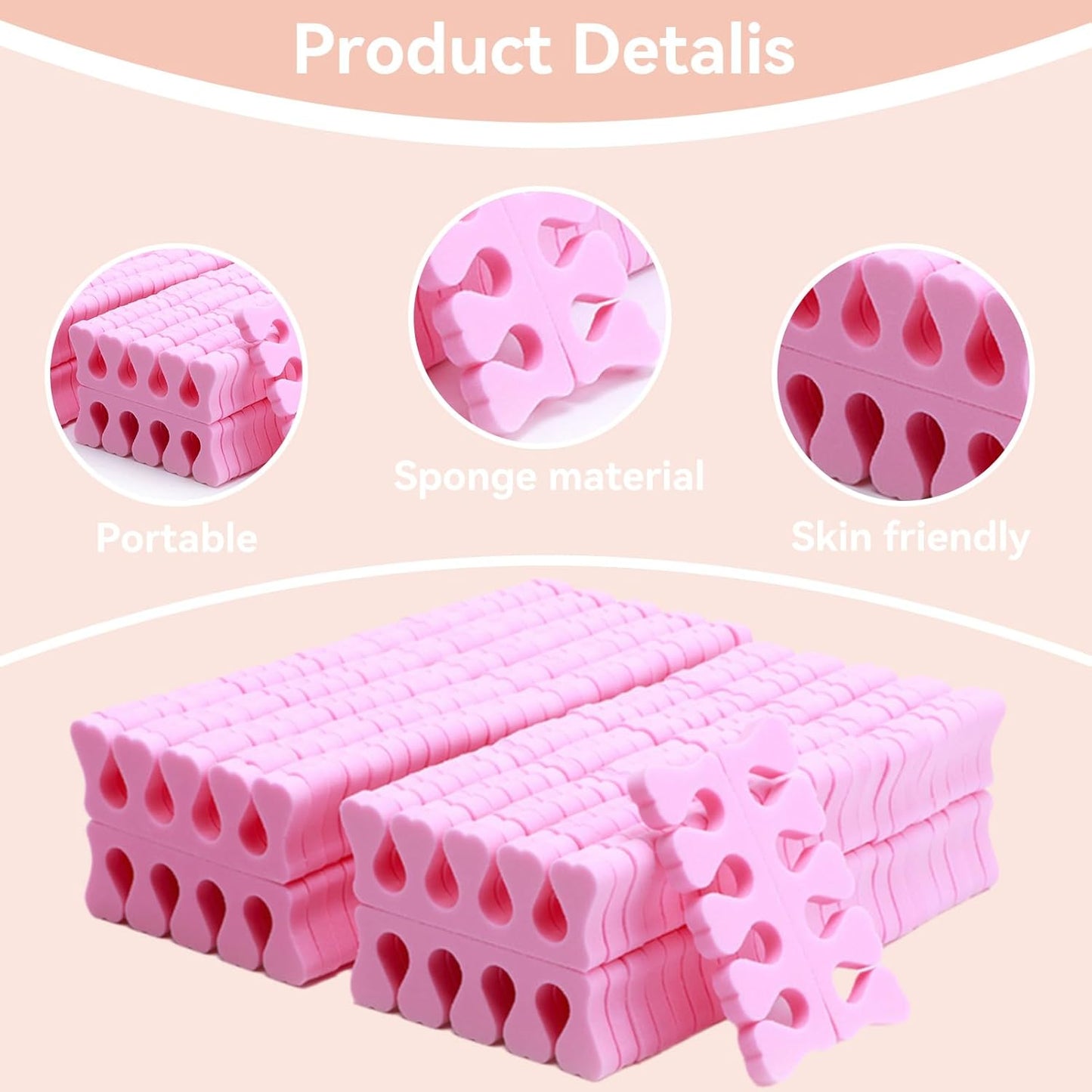 100PCS Sponge Toe Separator, Soft Toe Spreader Nail Art Finger Separator Divider Spacer Manicure Pedicure Tool for Nail Polish Salon Supplies (Pink)