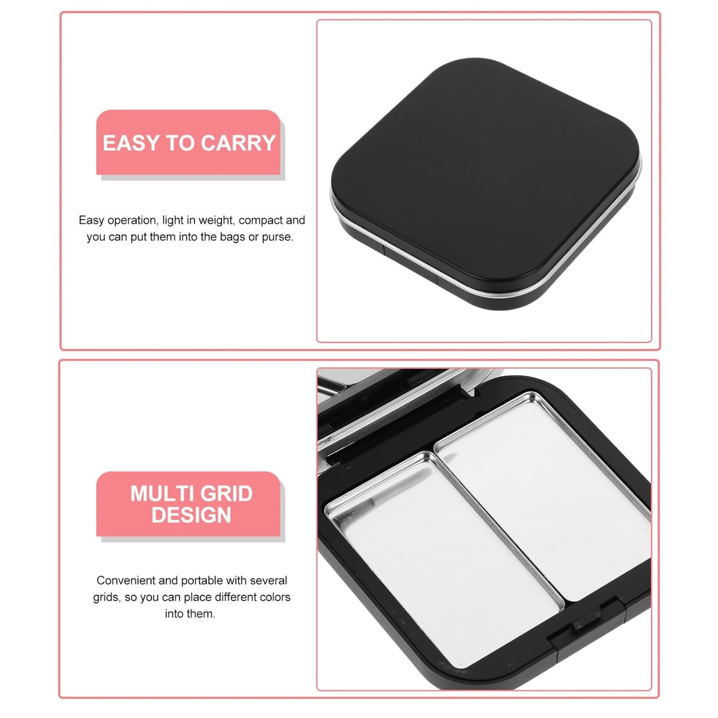 Beaupretty Empty Eyeshadow Palettes 2PCS Empty Eyeshadow DIY Lipstick Lip Balm Blusher Containers Refillable Makeup Storage Case Box with Mirror