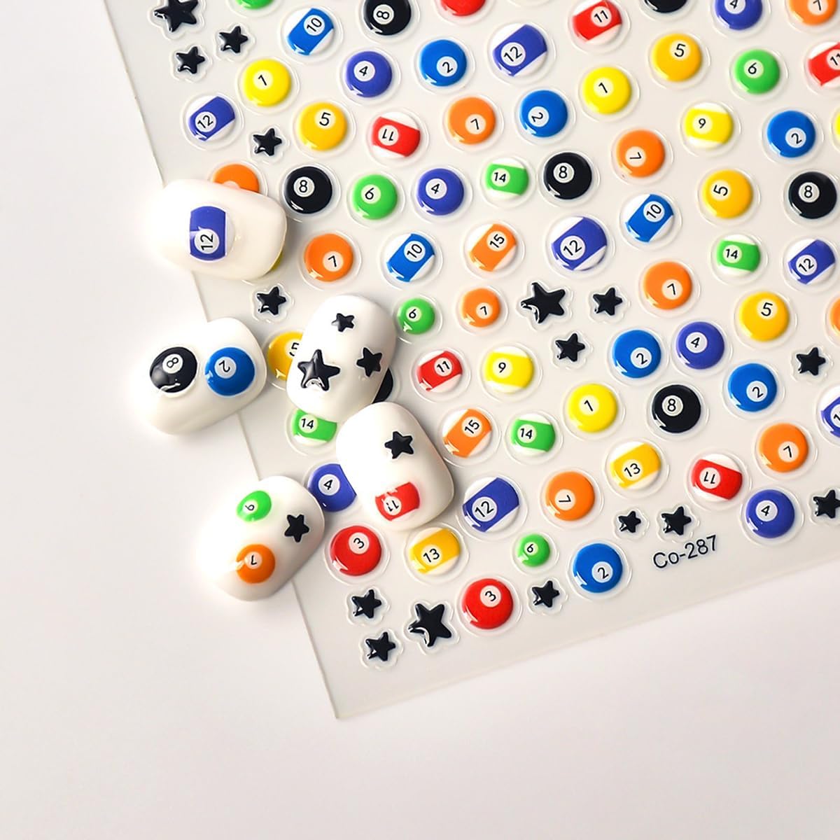 Billiard Ball Nail Stickers for Nail Art Full Color Pool Nail Decals 3D Self Adhesive Nail Art Supplies & Decorations for Women Girls,DIY Manicure Decor 1 Sheet
