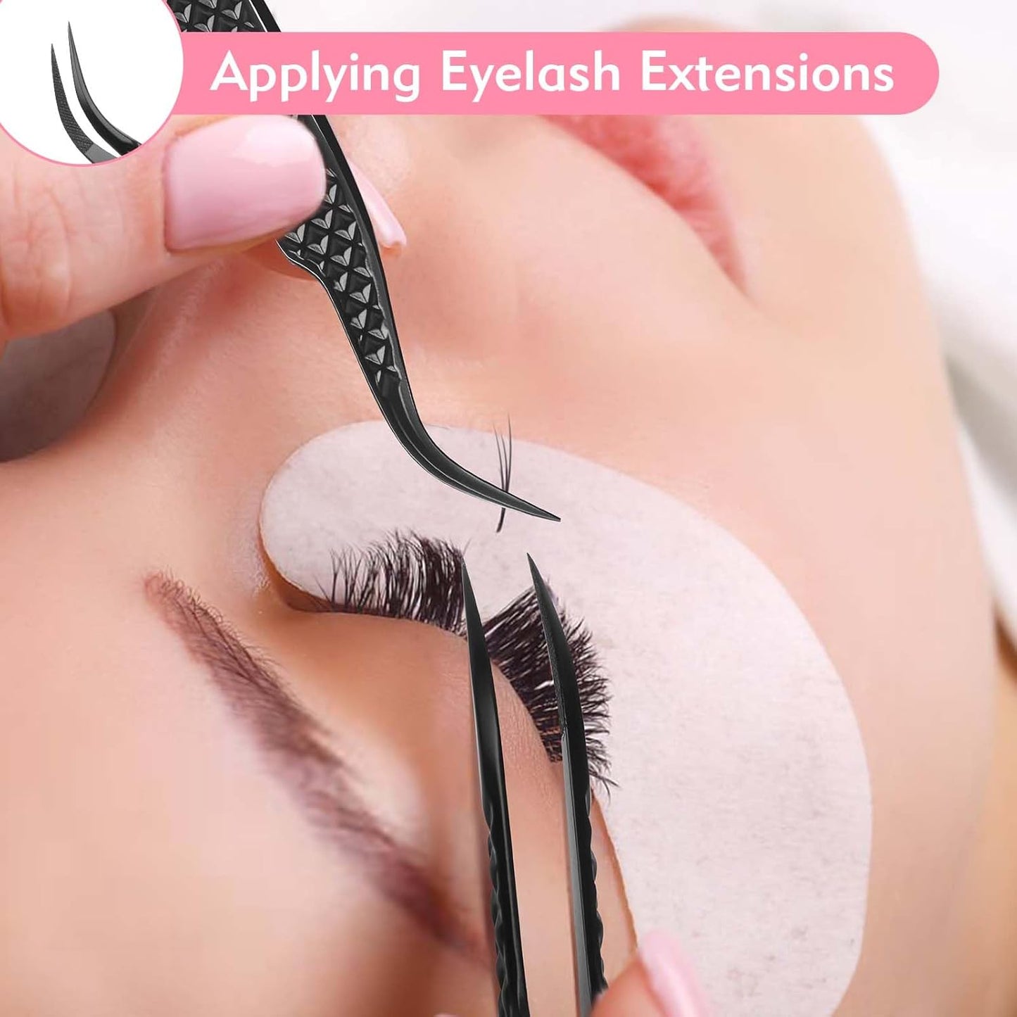 VEYES INC Lash Tweezers for Eyelash Extensions,High Precision Tweezers for Individual Classic and Volume Lash,Stainless Steel Tweezers-45 Degree