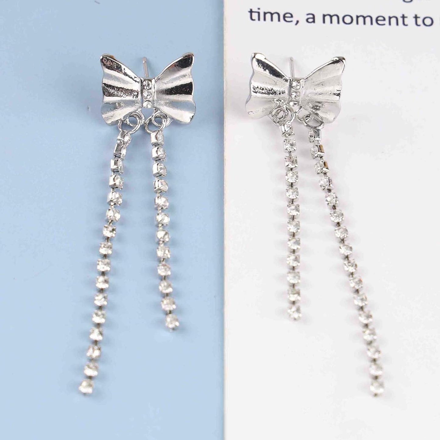 Vintage Bow tennis chain Drop Earrings Long Crystal Chain Earrings Silver Bow Cz Tassel Earrings Sparkly Cz Bowknot Stud Earrings Jewelry for Women
