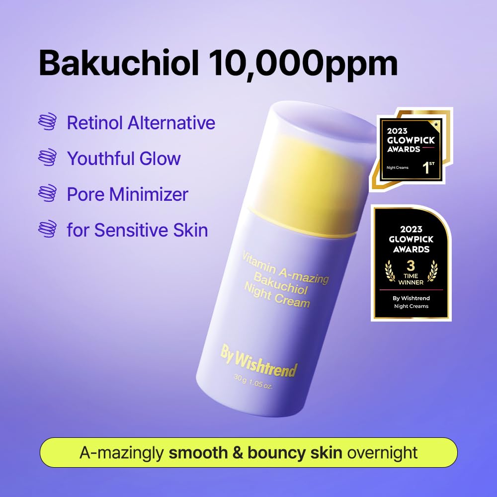 BY WISHTREND Vitamin A-mazing Bakuchiol Night Cream | Retinal, Peptide, Collagen, Ceramide NP, Centella Asiatica, moistfully plump overnight skincare (1.05 Ounce (Pack of 1))